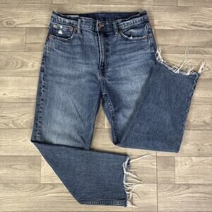 GAP Denim Cheeky Straight Sky High Frayed Hem Medium Wash Jeans sz 29/8 Petite